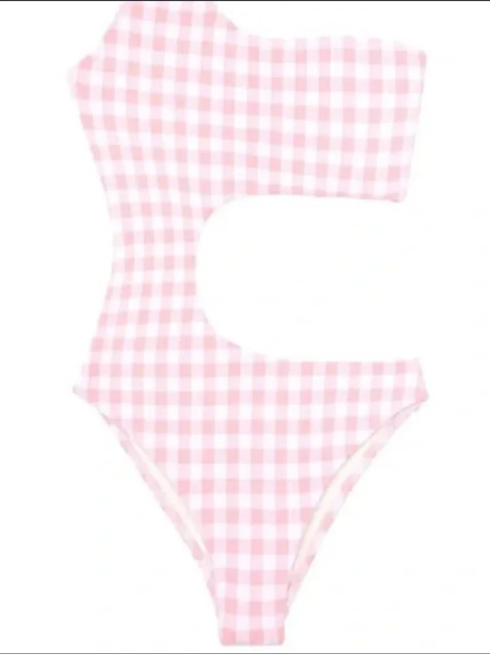 NWOT FRANKIES Bikinis cash one piece one shoulder in pink picnic gingham size S